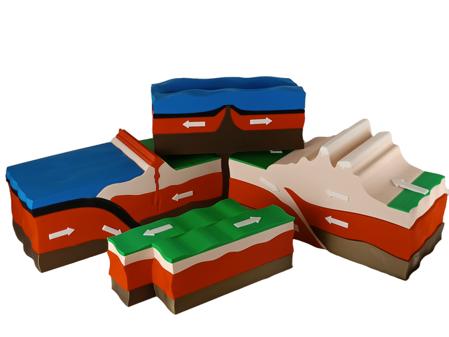 Lot de 4 maquettes – Tectonique des plaques (divergence, subduction, collision, faille transformante)