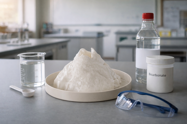 Maquette de volcan expérimentale – simulation d’éruption par réaction (avec plateau de récupération)
